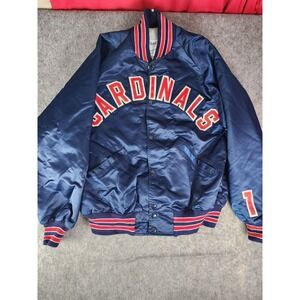 Vintage Cardinals Satin Button Up Blue Embroidered Jacket Size Large DeLong USA